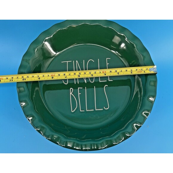 Rae Dunn  Artisan Collection By Magenta Green Jingle Bells Pie Dish #181 - Picture 2 of 6